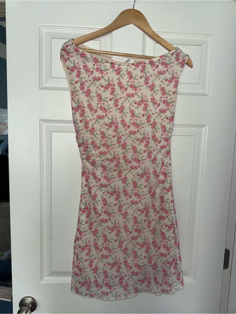 Altar’d State Pink Floral Slip Dress - Soft Cream Base